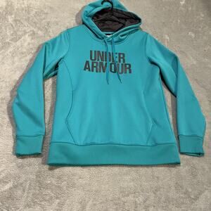 Under Armour ColdGear Hoodie Womens Small Teal Blue Fleece Logo Sweatshirt
